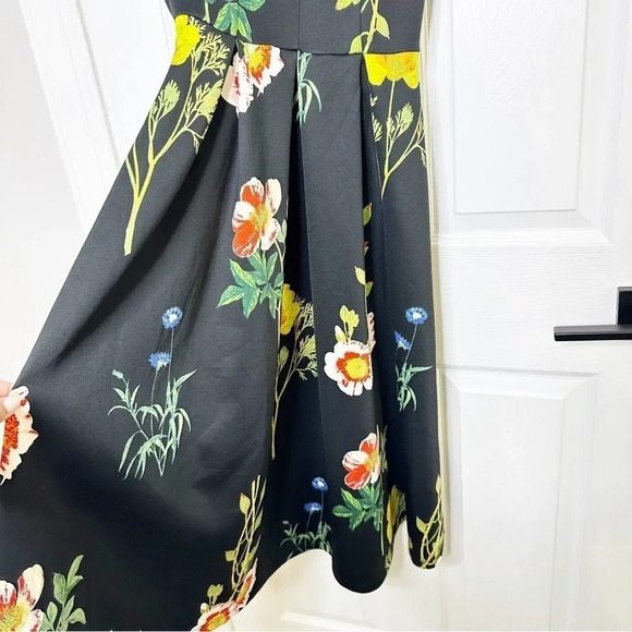 ASOS Sleeveless Black Floral Scuba Skater Dress Low Back Midi Dress UK6 US2 - Picture 2 of 8